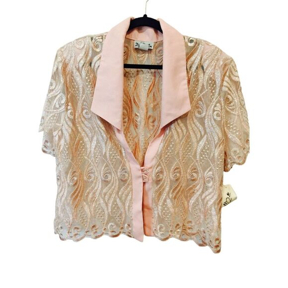 Vintage Dani-An Top Womens 3XL Peach Short Sleeves Collared Lace Toggle Bolero - Picture 1 of 7